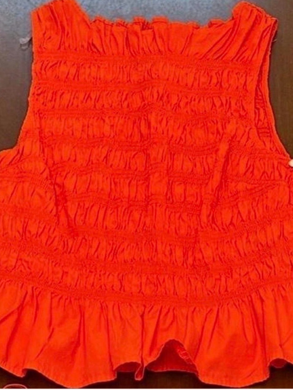 Women’s Orange-Red Smocked Ruffle Hem Tank Top